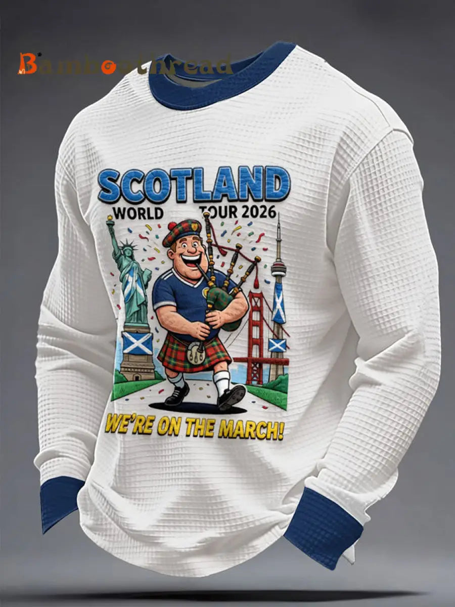 Men’s Scotland Football Lover Tartan Army Printed Waffle Sweatshirt White / S