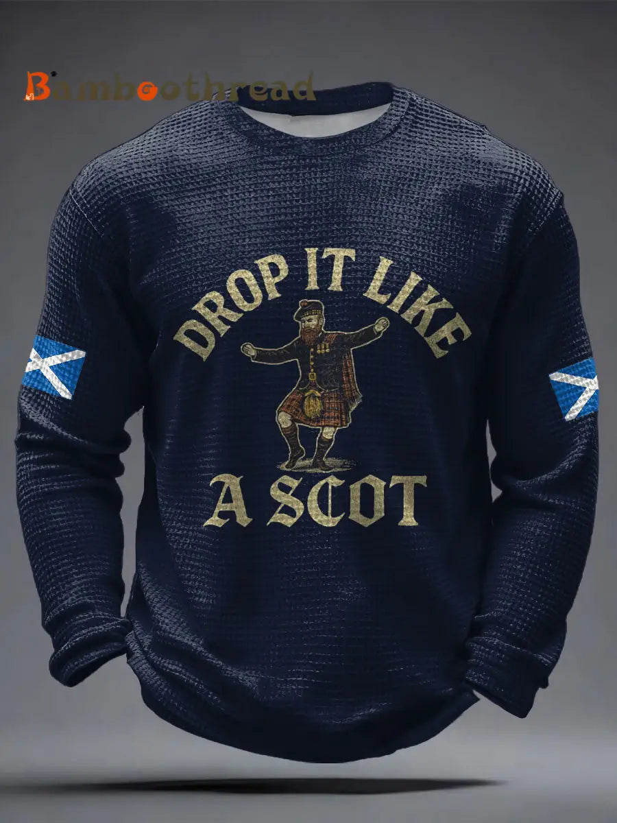 Men’s Scotland Football Lover Tartan Army Printed Waffle Tops Navy Blue / S