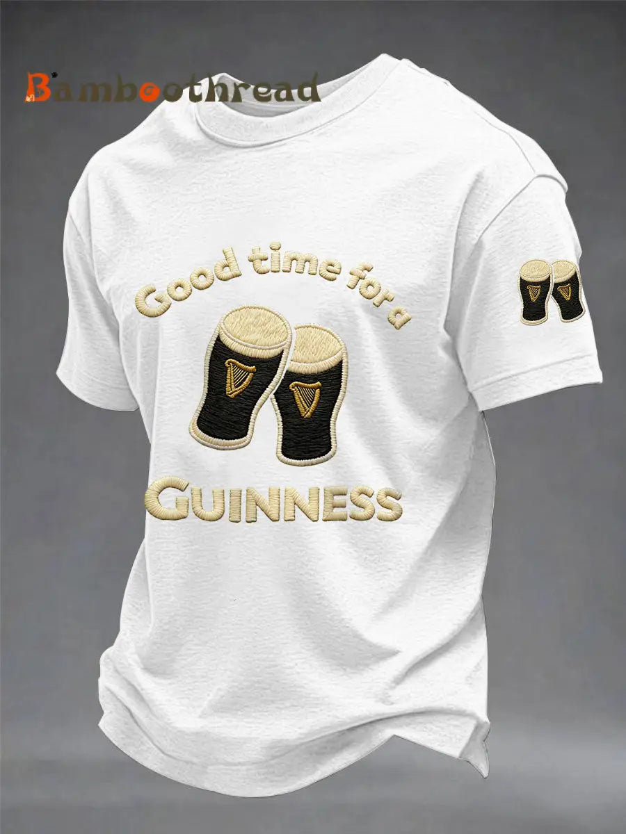 Men’s St. Patrick’s Day Good Time For A Guinness Print Casual Tee White / S