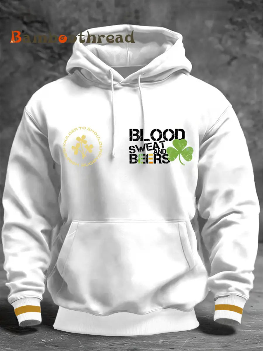 Men’s St. Patrick’s Day Oversized Drop-Shoulder Hoodie with Pockets White / S