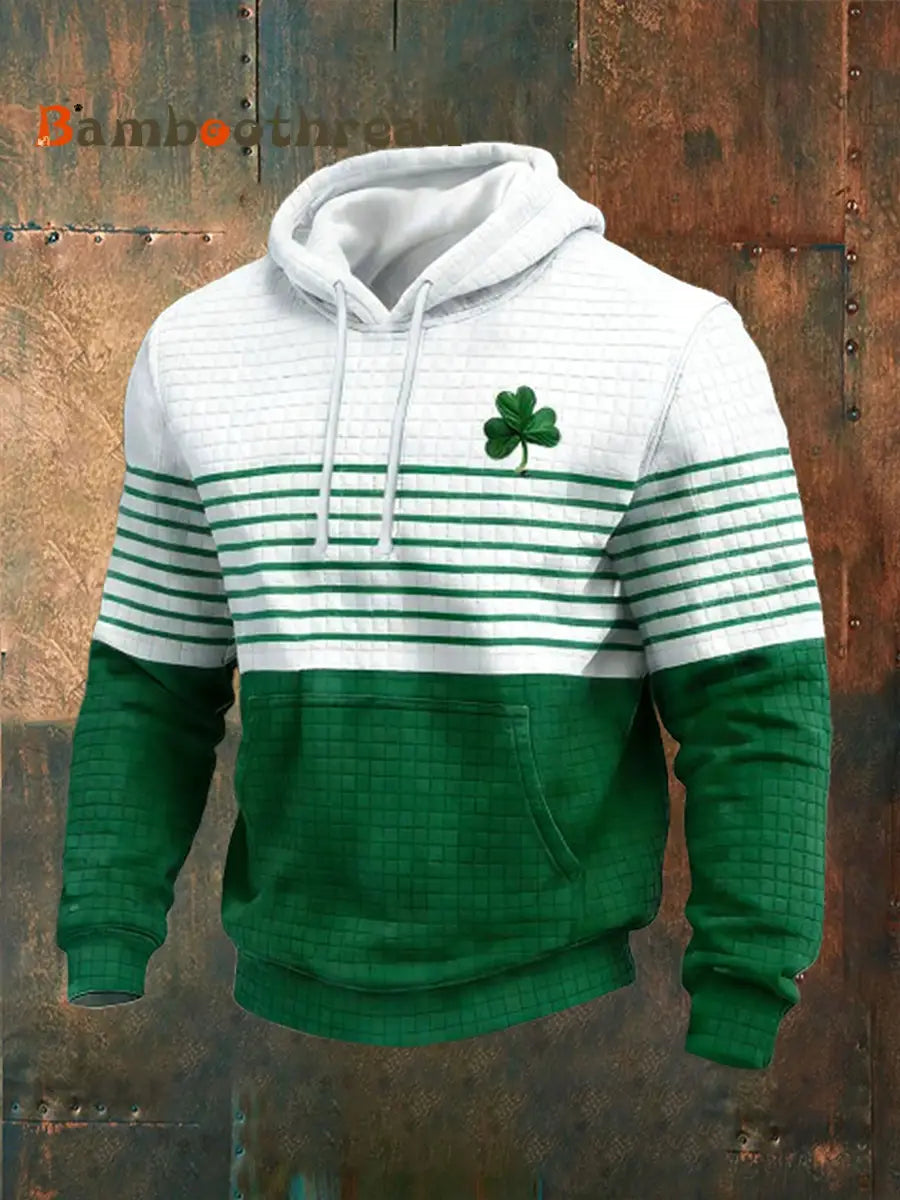 Men’s St. Patrick’s Day Shamrock Print Checkered Cotton Hoodie Green / S