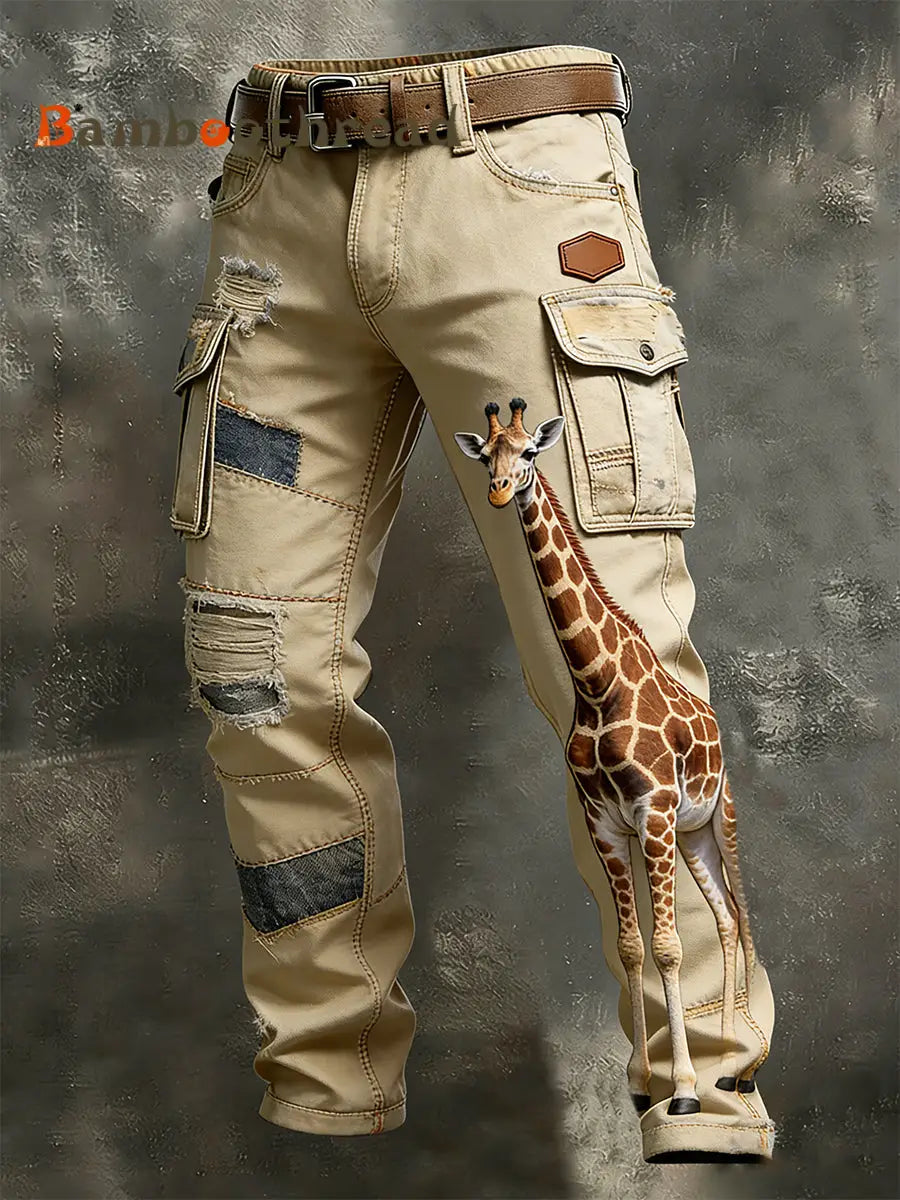 Men’s Vintage Animal Print Art Business Casual Work Pants A / S