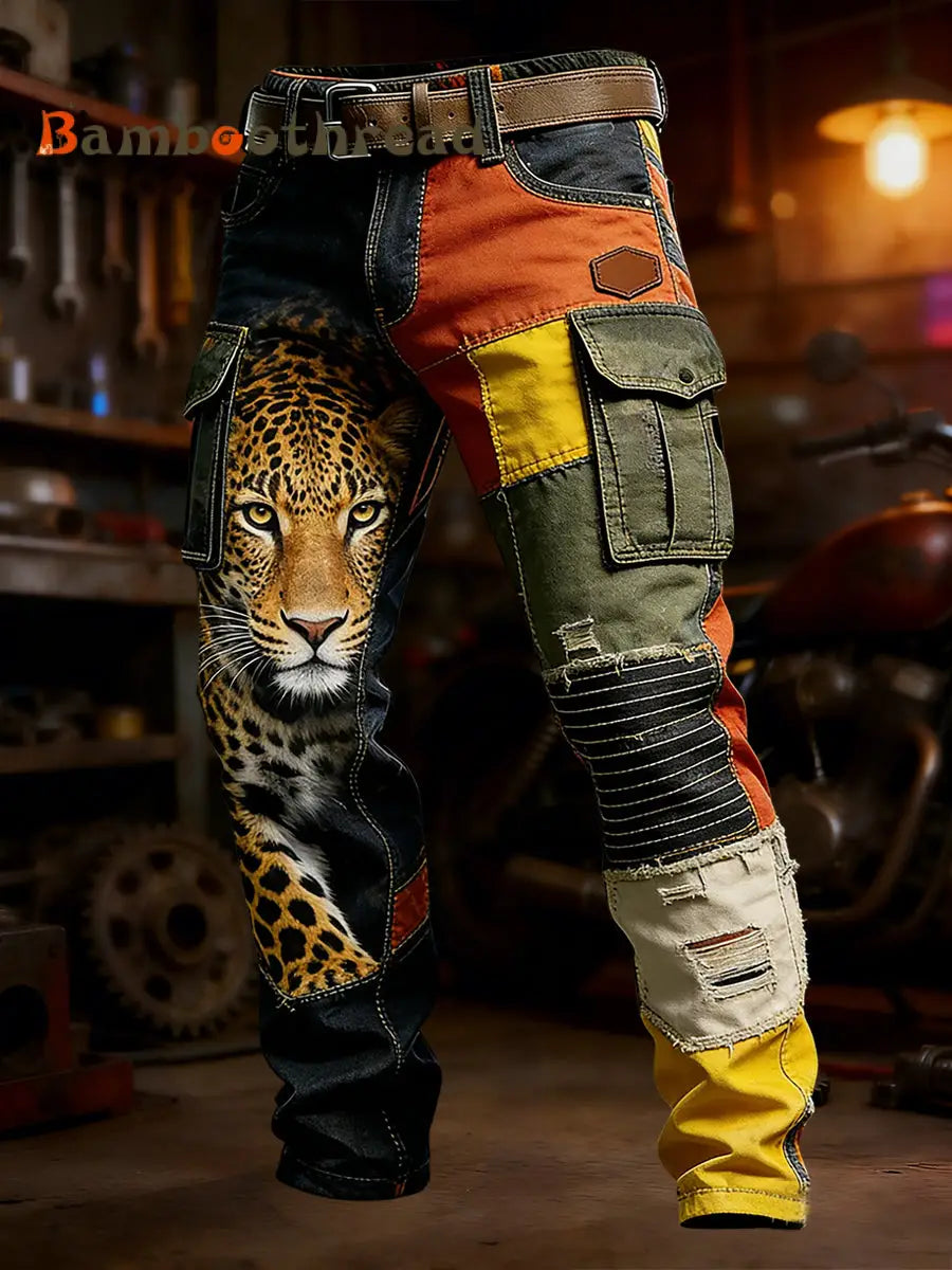 Men’s Vintage Animal Print Art Business Casual Work Pants A / S