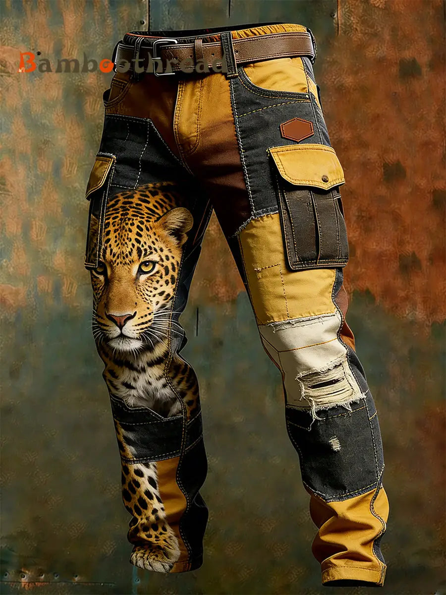 Men’s Vintage Animal Print Art Business Casual Work Pants A / S