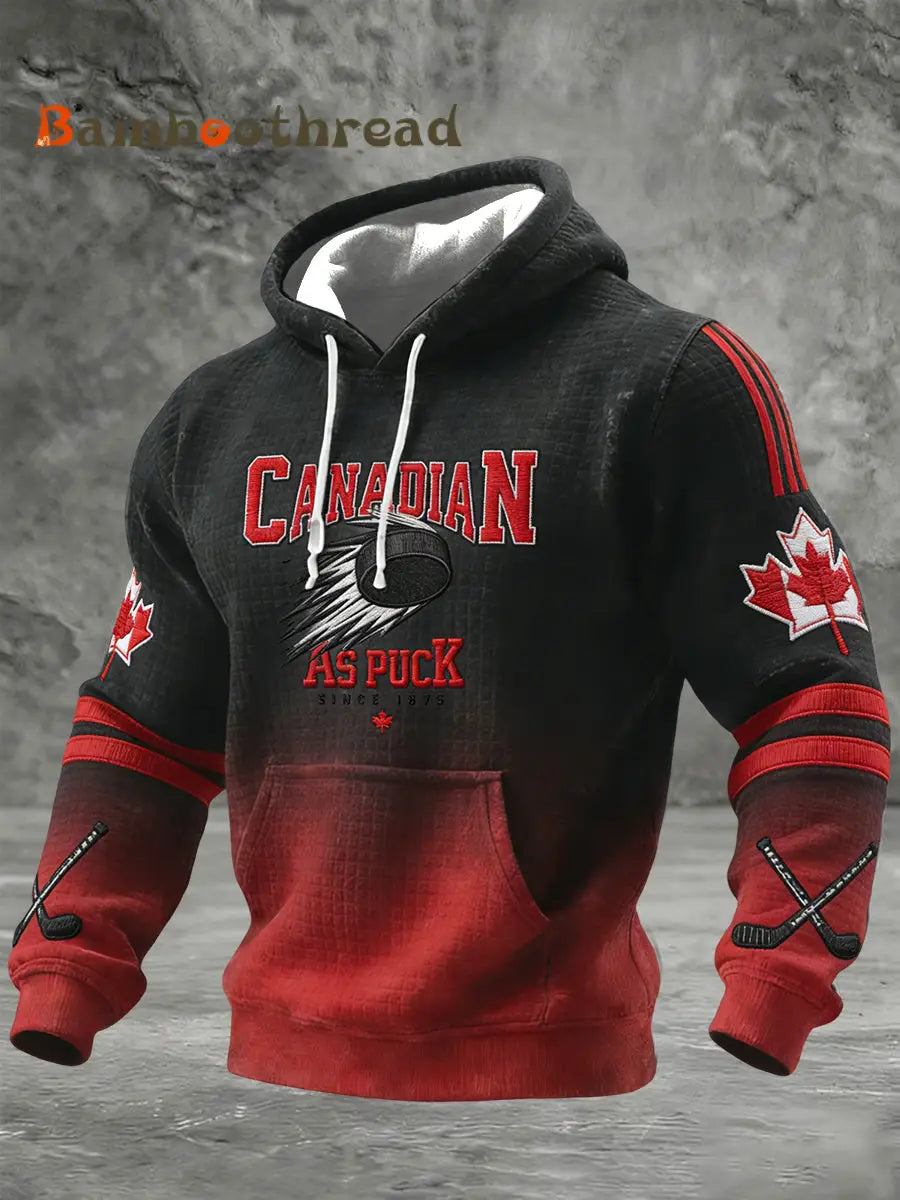Men’s Vintage Canadian Hockey Gradient Casual Hoodie Black / S