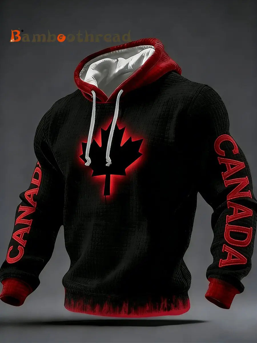 Men’s Vintage Canadian Ice Hockey Print Hoodie Black / S