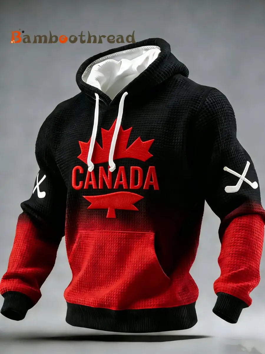 Men’s Vintage Canadian Ice Hockey Print Hoodie Black / S