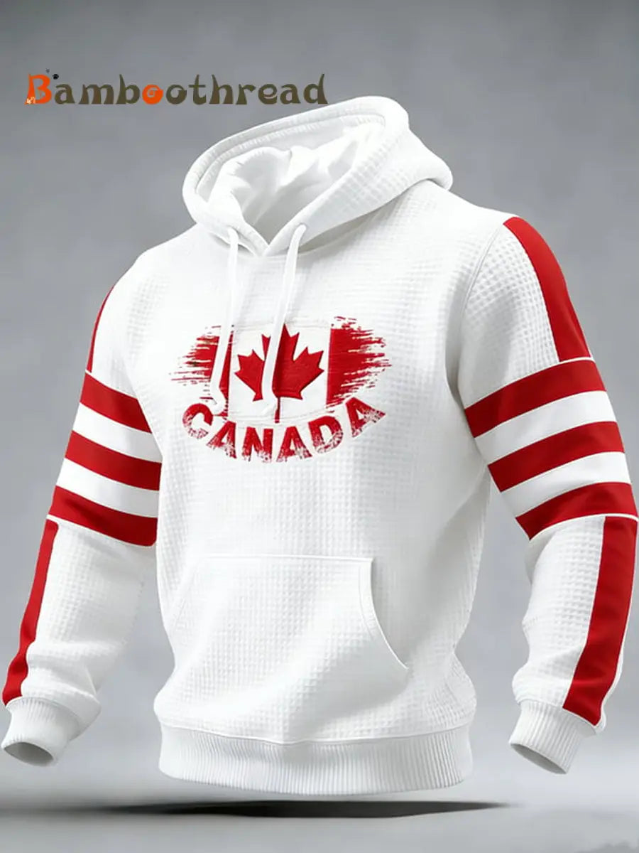 Men’s Vintage Canadian Ice Hockey Print Hoodie White / S