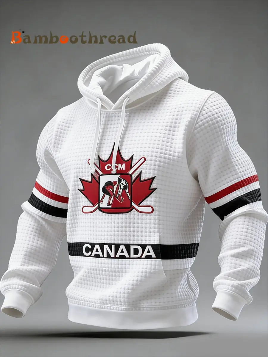Men’s Vintage Canadian Ice Hockey Print Hoodie White / S