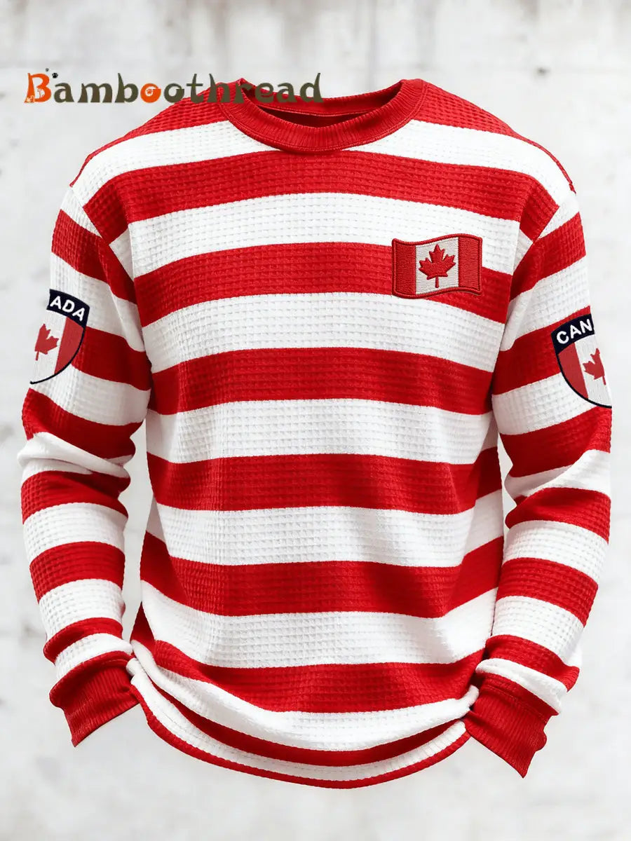 Men’s vintage Canadian ice hockey print long-sleeved T-shirt Red / S