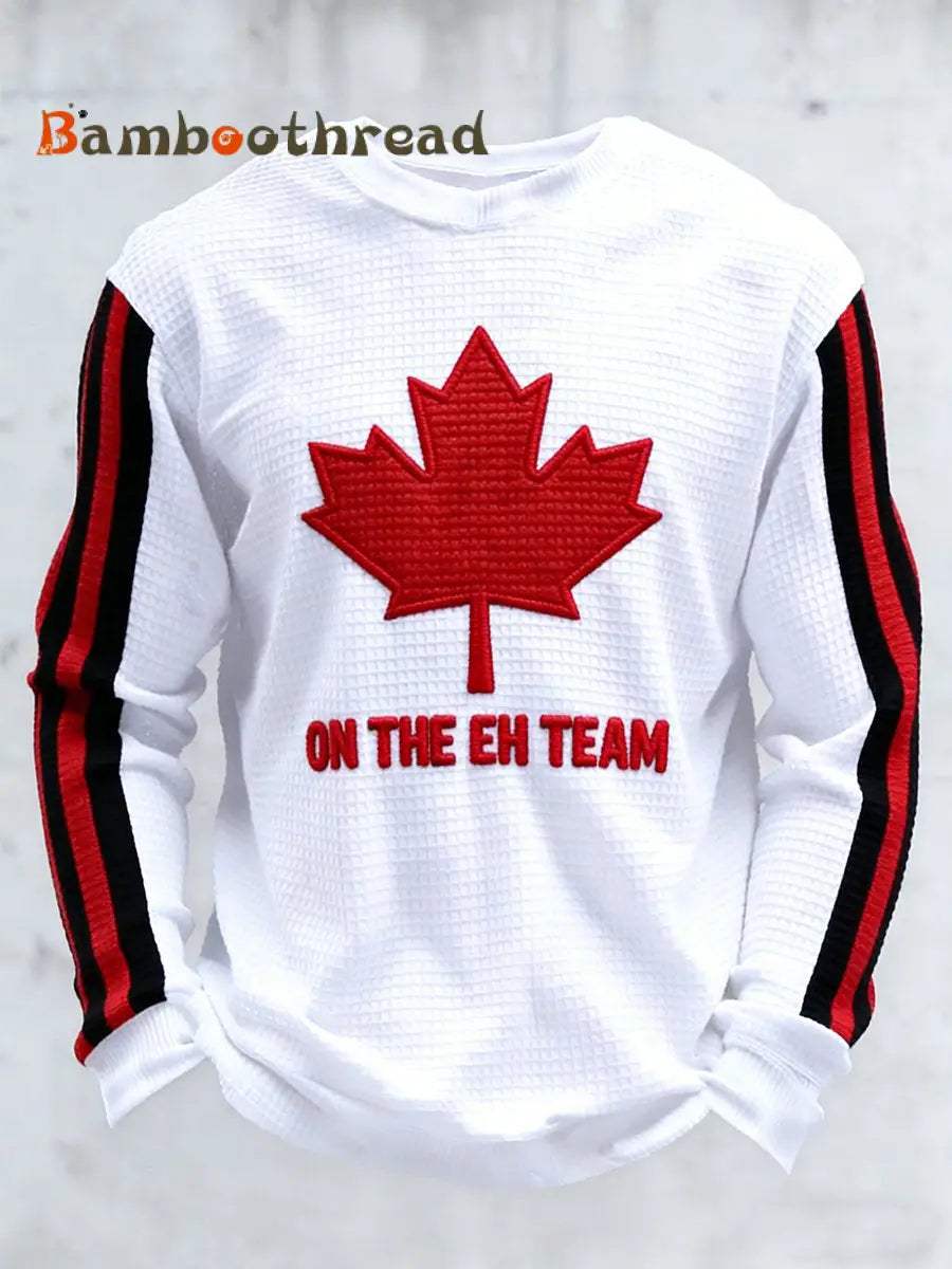 Men’s Vintage Canadian Ice Hockey Print Long-Sleeved T-Shirt White / S