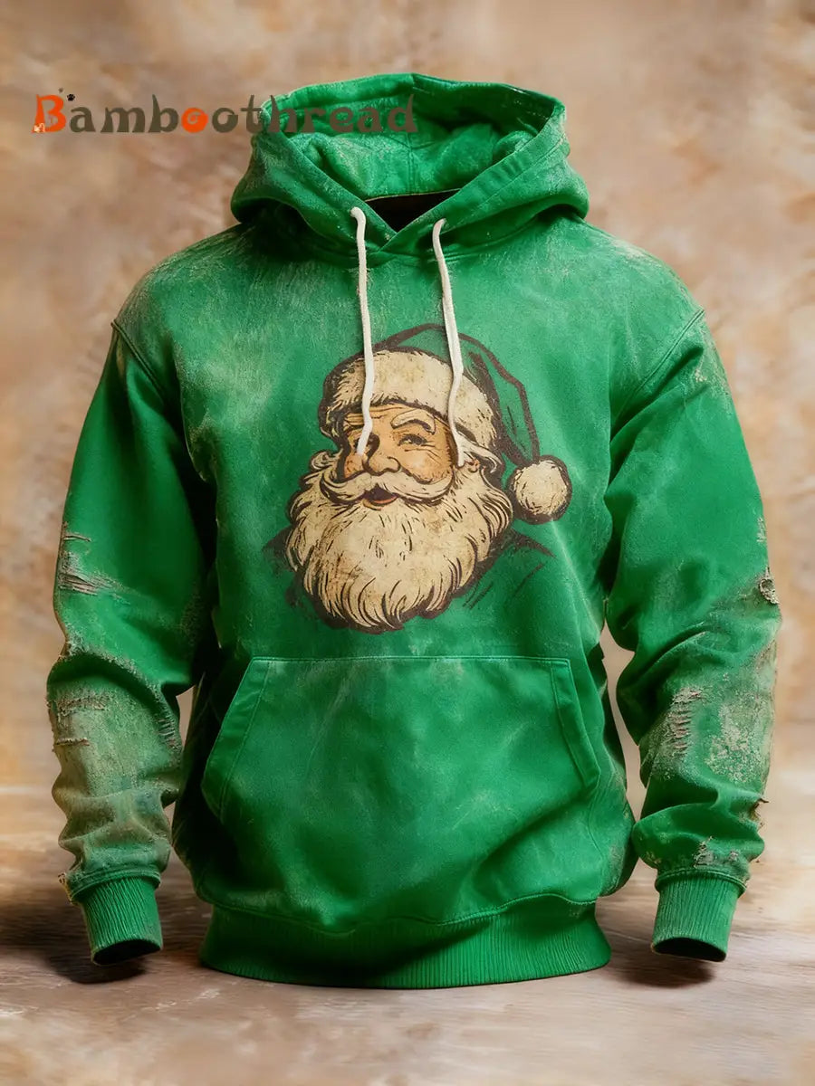 Men’s Vintage Santa Claus Hoodie Green / S