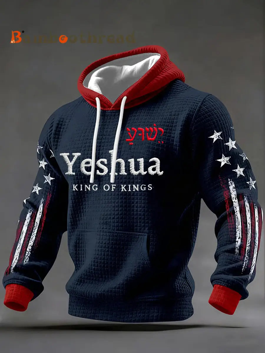 Men’s Yeshua Checkered Cotton Hoodie Navy Blue / S