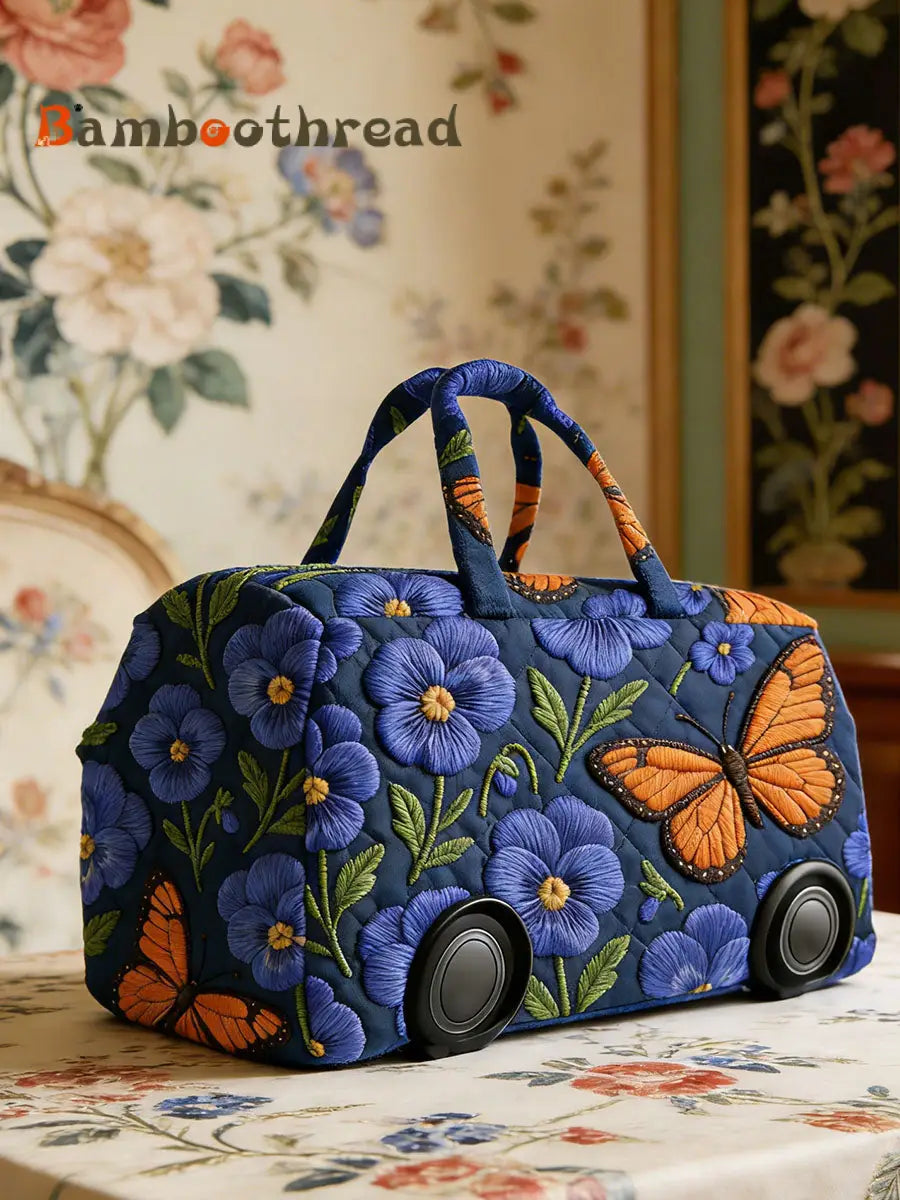 Retro Butterfly Print Quilted Duffle Bag As picture / ONE
