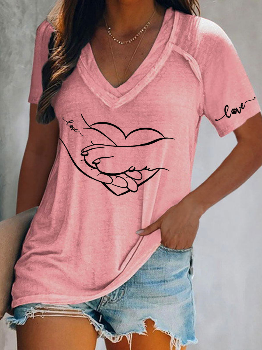 Women's Paw And Hand Printed Casual T-Shirt