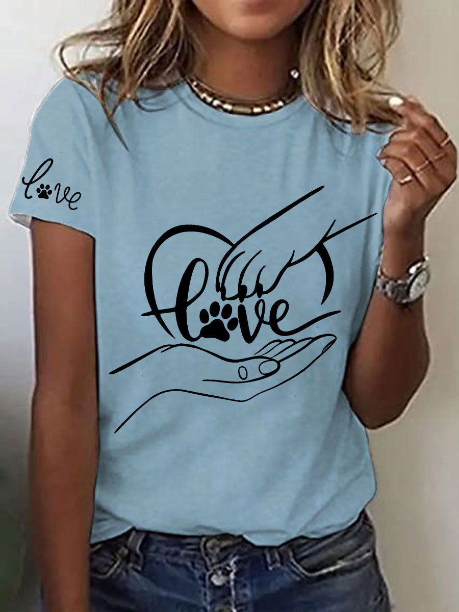 Women's Paw And Hand Printed Casual T-Shirt