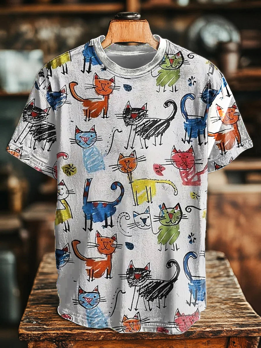 Unisex Cat Art Print Casual T-Shirt