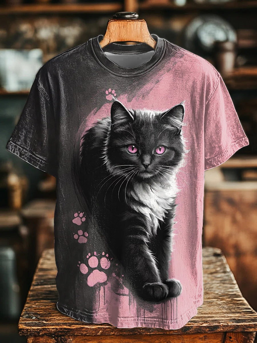 Unisex Cat Art Print Casual T-Shirt