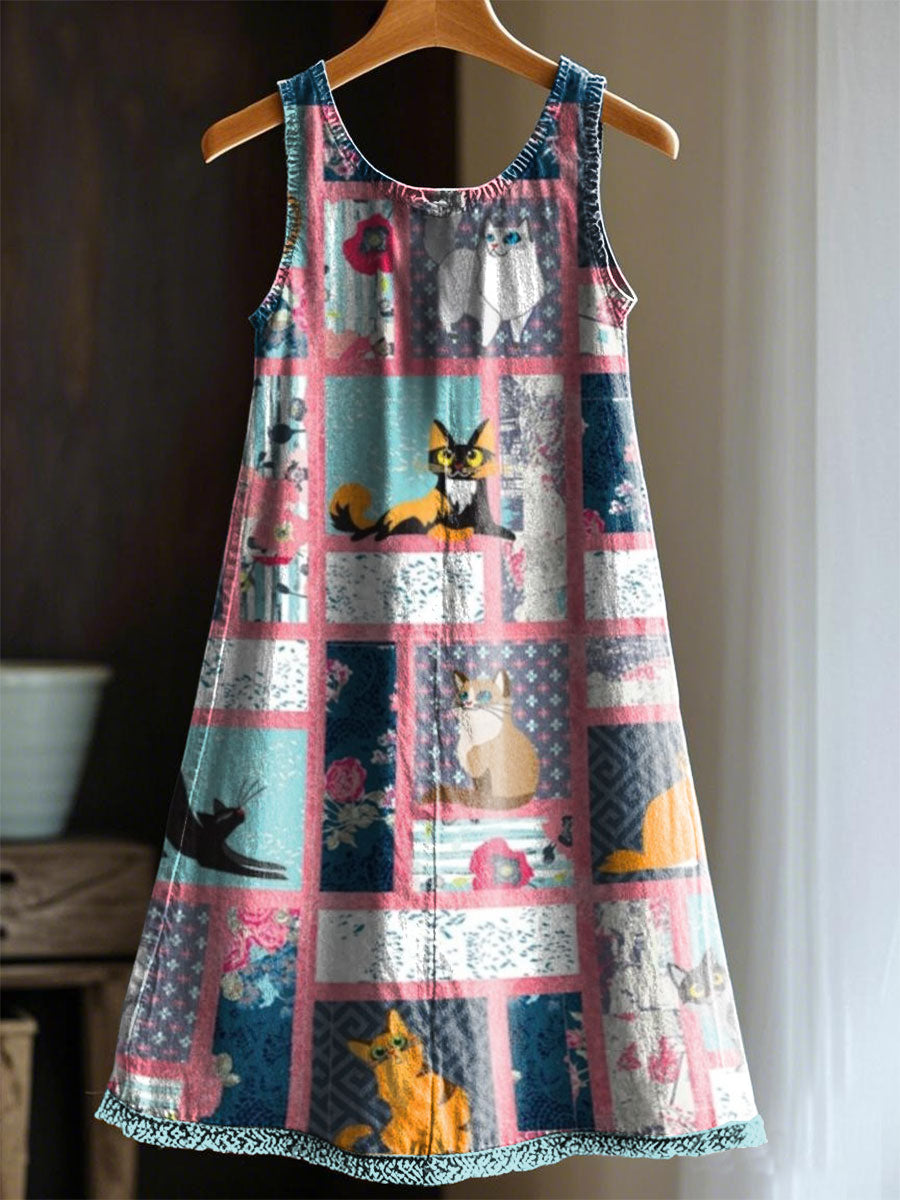 Printed V-Neck Vintage Fashion Long Sleeve Midi Dress