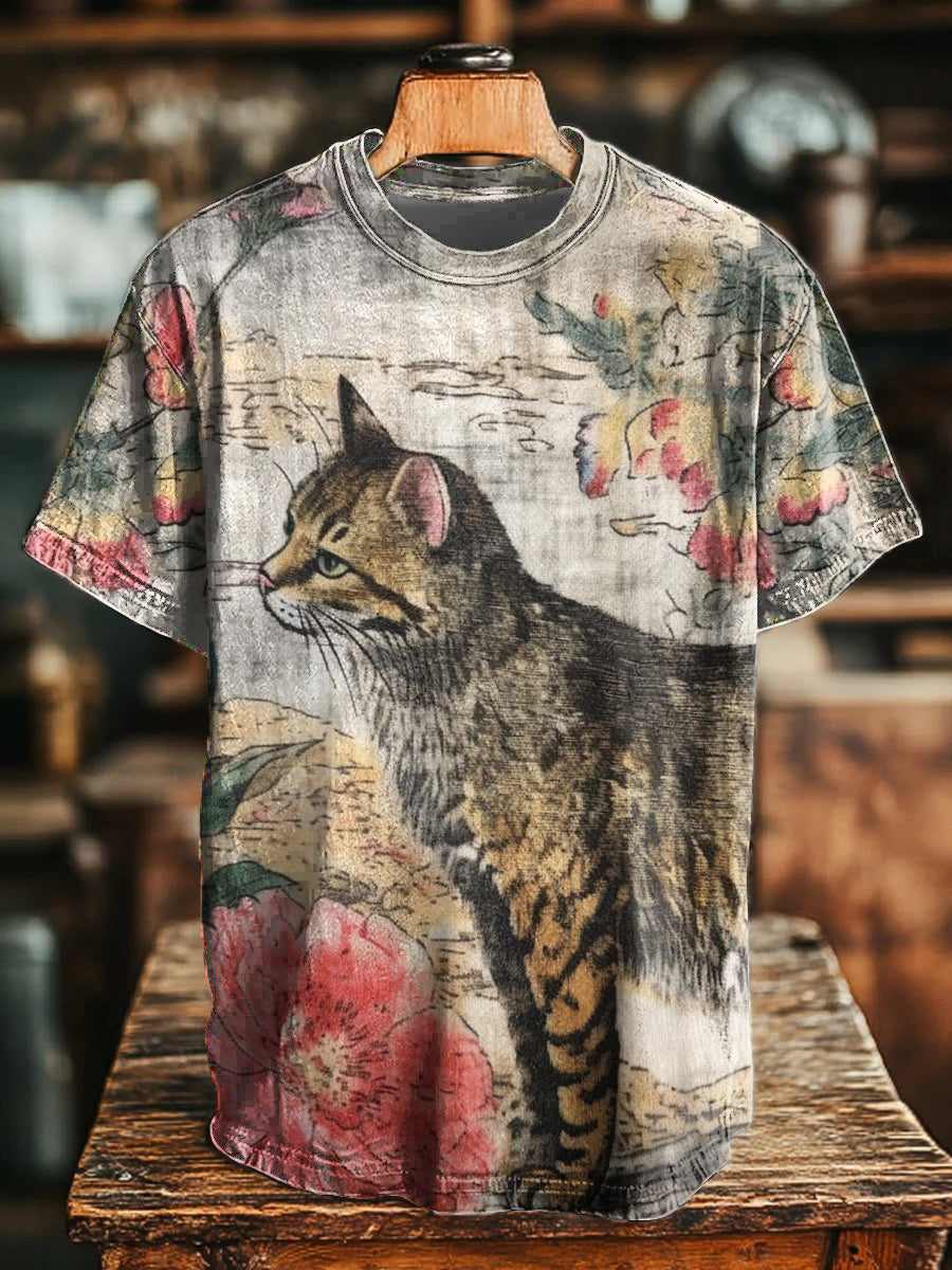 Unisex Tanuki cat print T-shirts