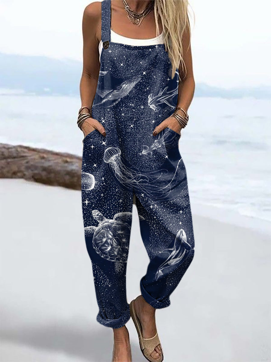 Women's Animal Art Print Casual Overalls Wide Leg Pants