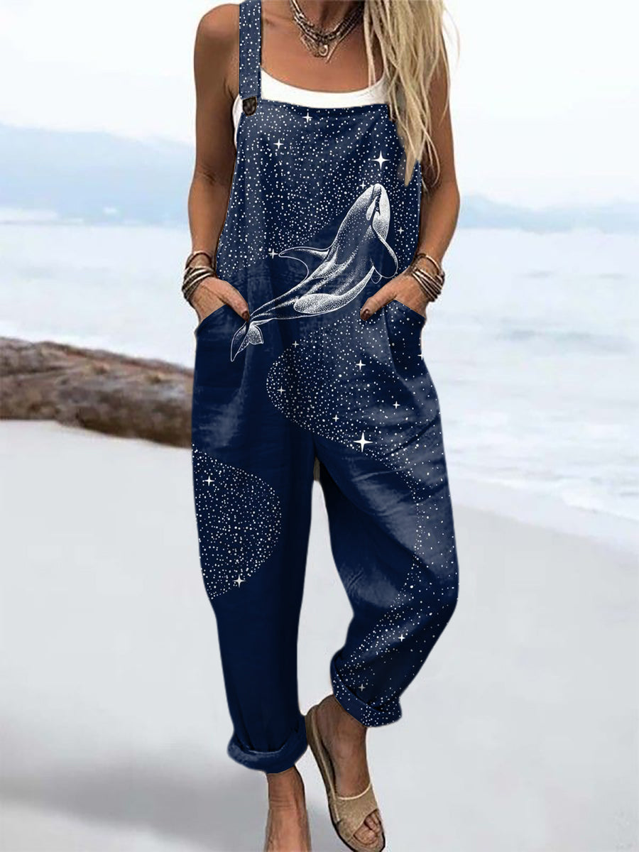 Women's Animal Art Print Casual Overalls Wide Leg Pants