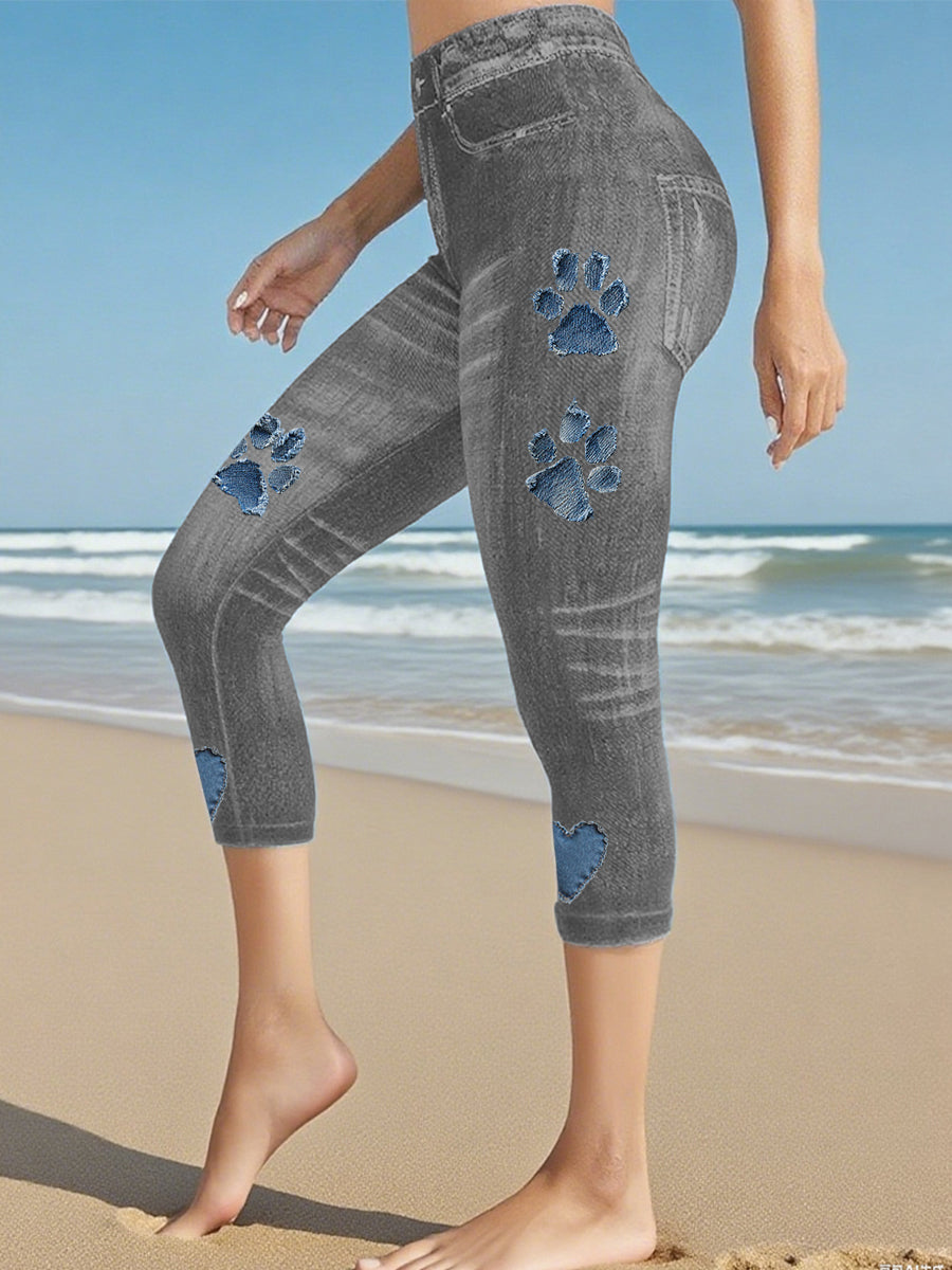 Women's Denim Paw Cropped leggings