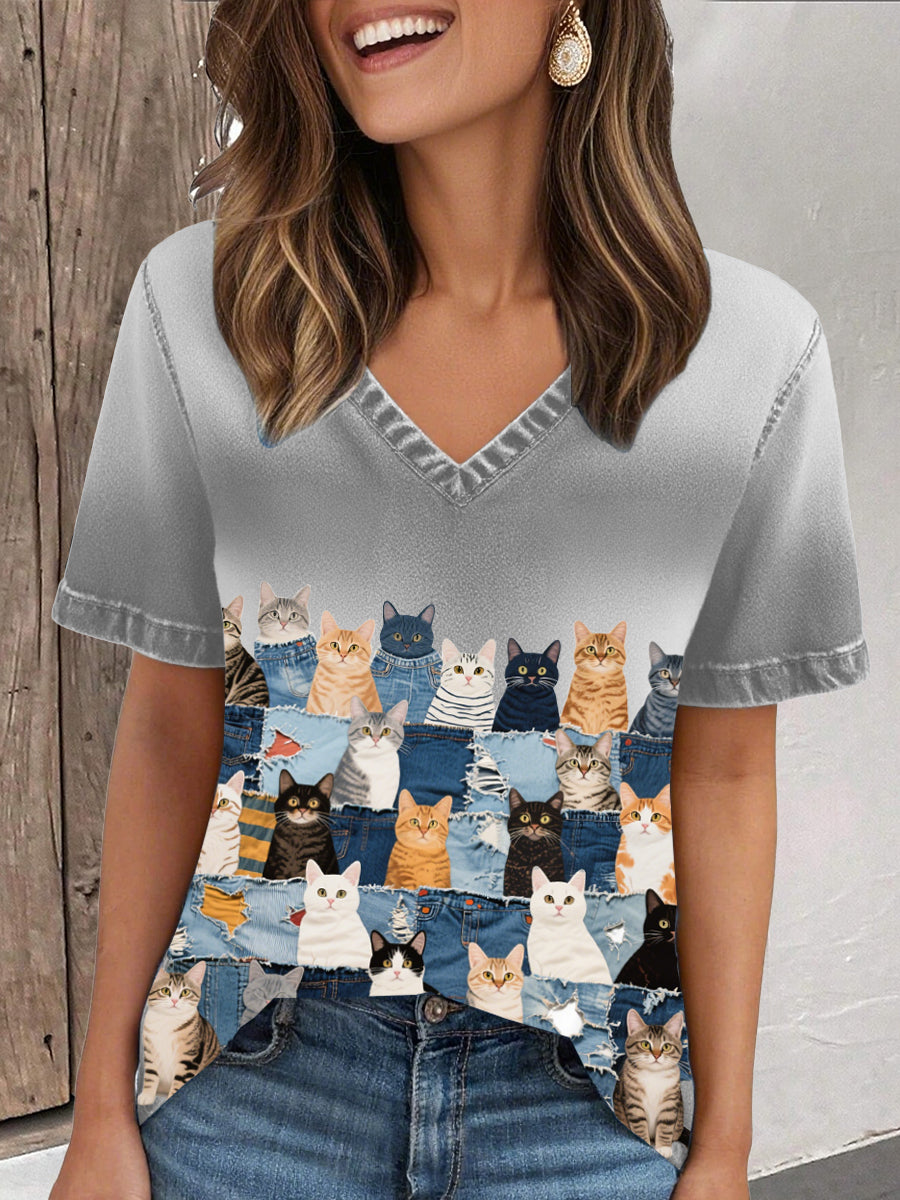 Women's denim cat T-shirt