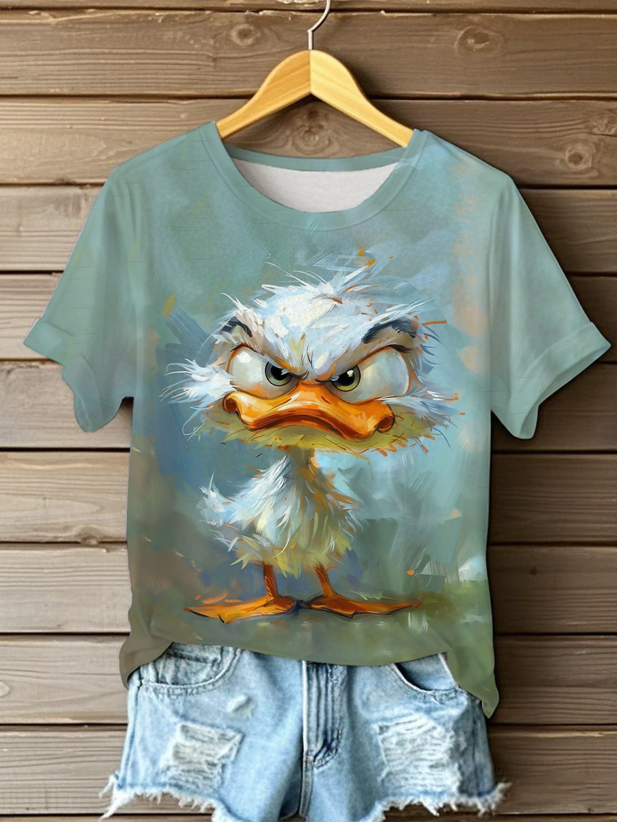 Women's Funny Duck Print Casual T-Shirt