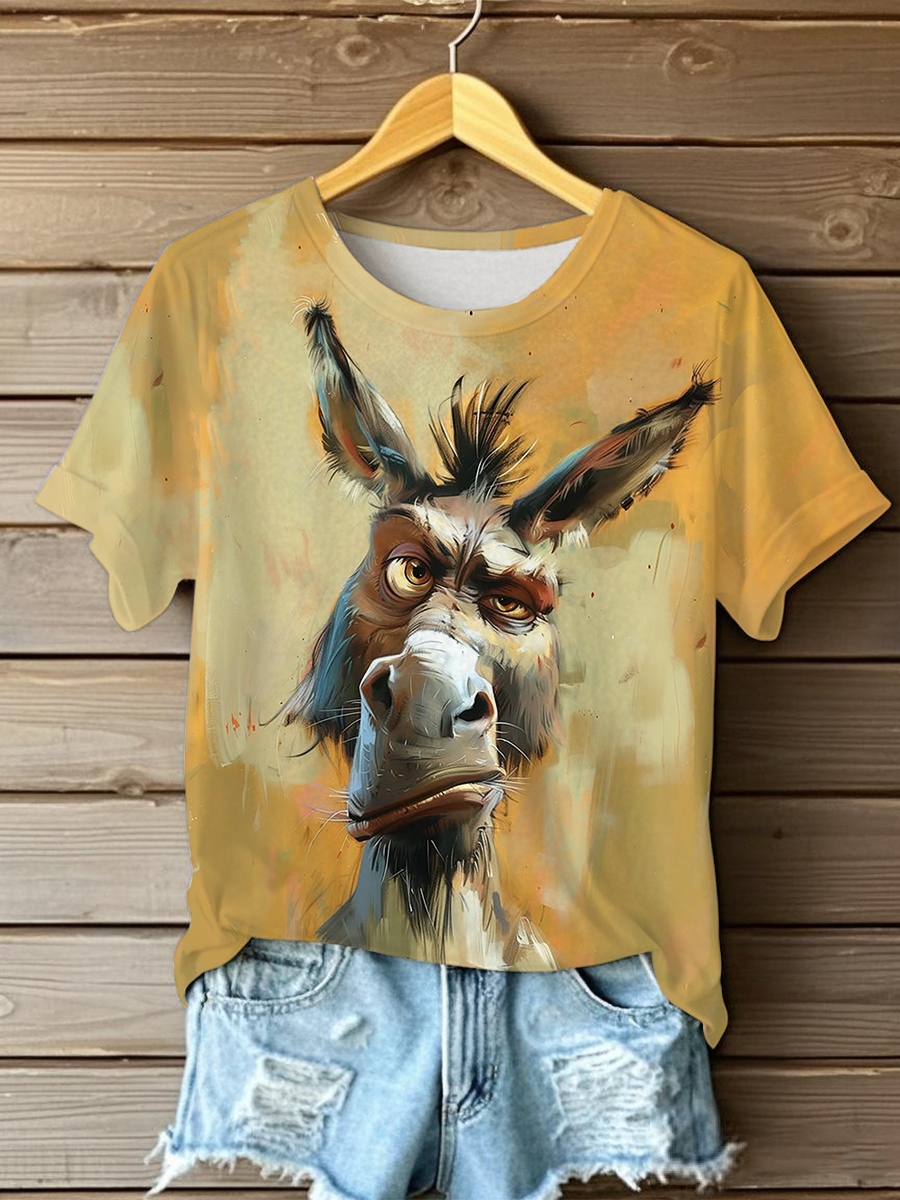 Women's Funny Donkey Print Casual T-Shirt