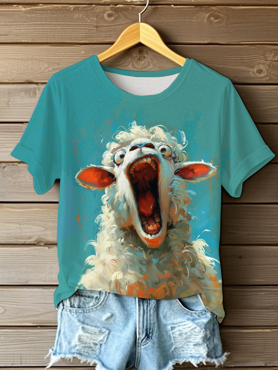 Women's Funny Sheep Print Casual T-shirt