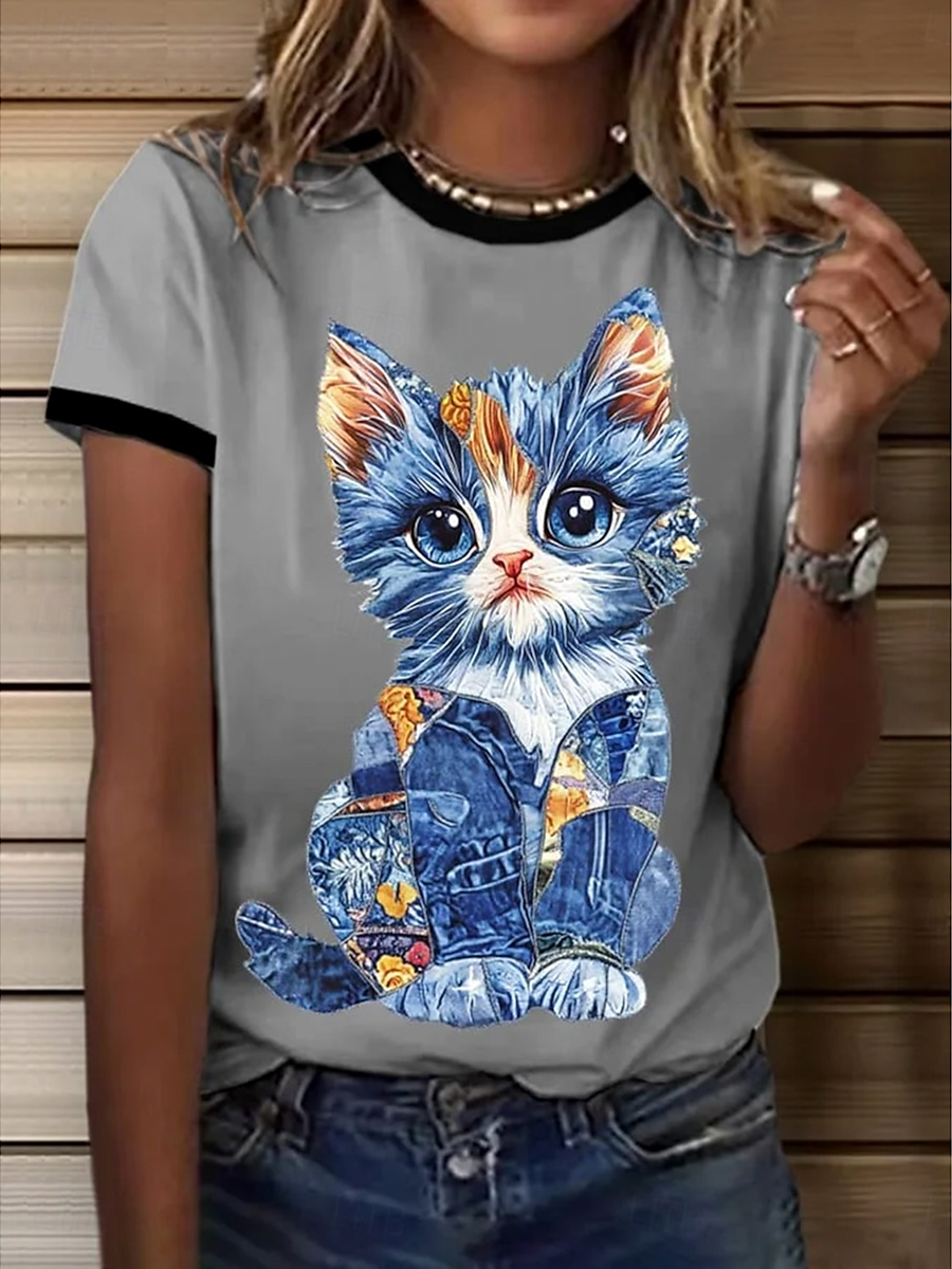 Women's Cute Cat Print Casual T-shirt