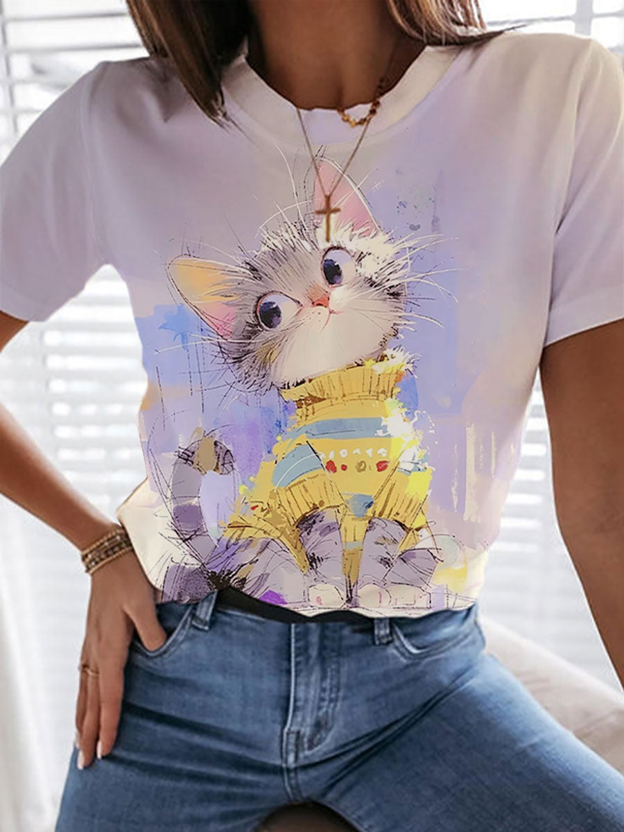 Women's Cute Cat Print Casual T-shirt