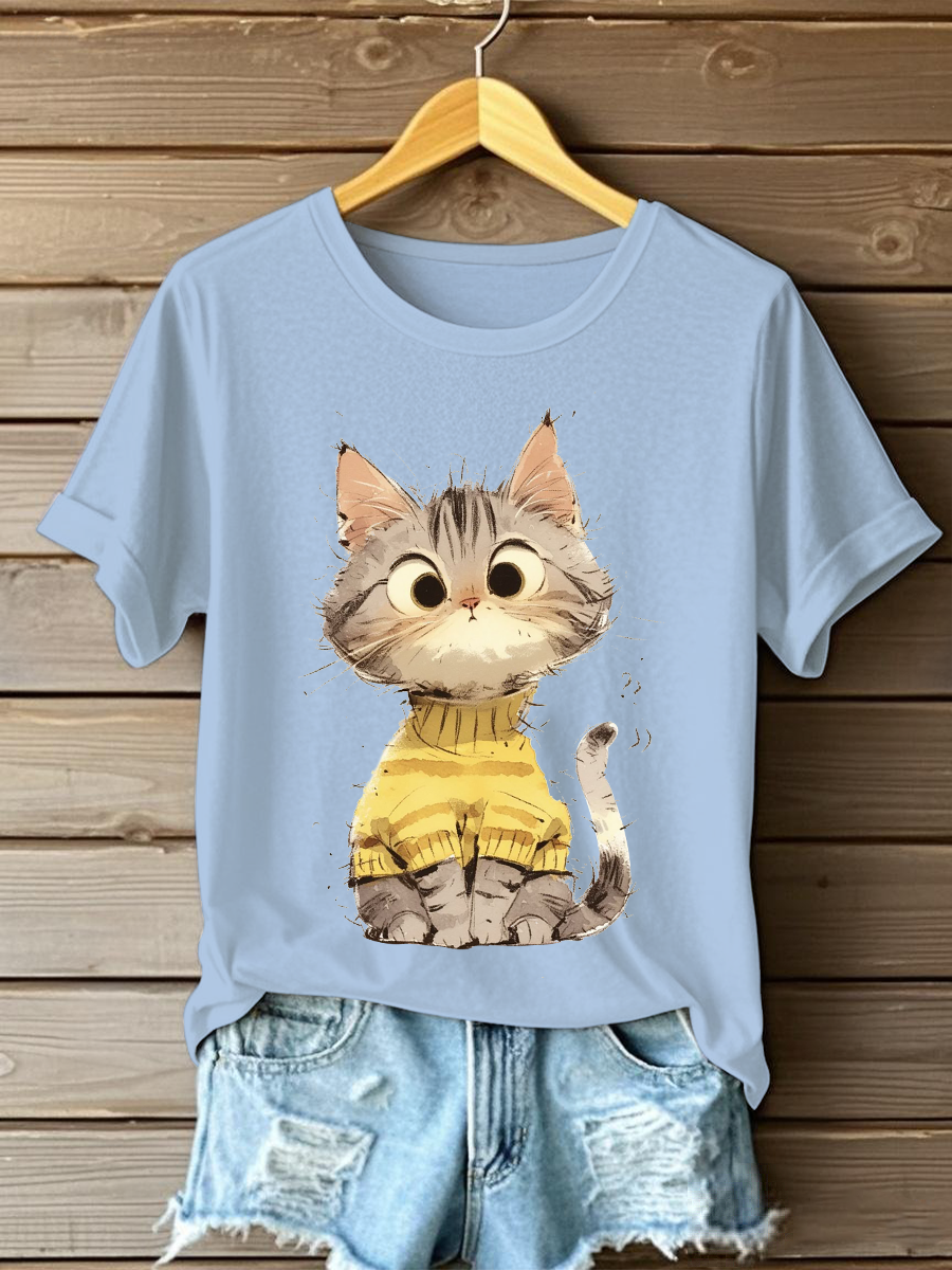 Women's Cute Cat Print Casual T-shirt