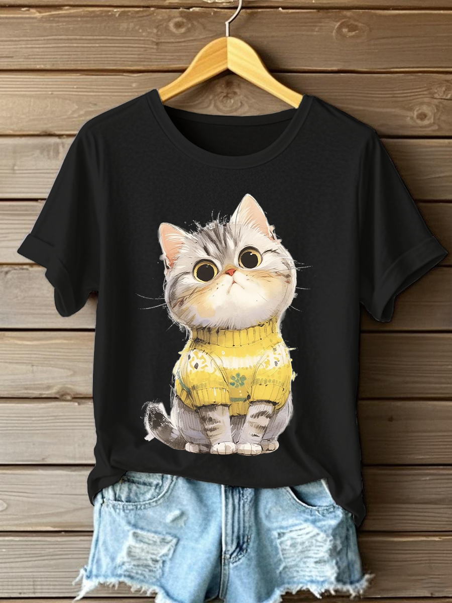 Women's Cute Cat Print Casual T-shirt