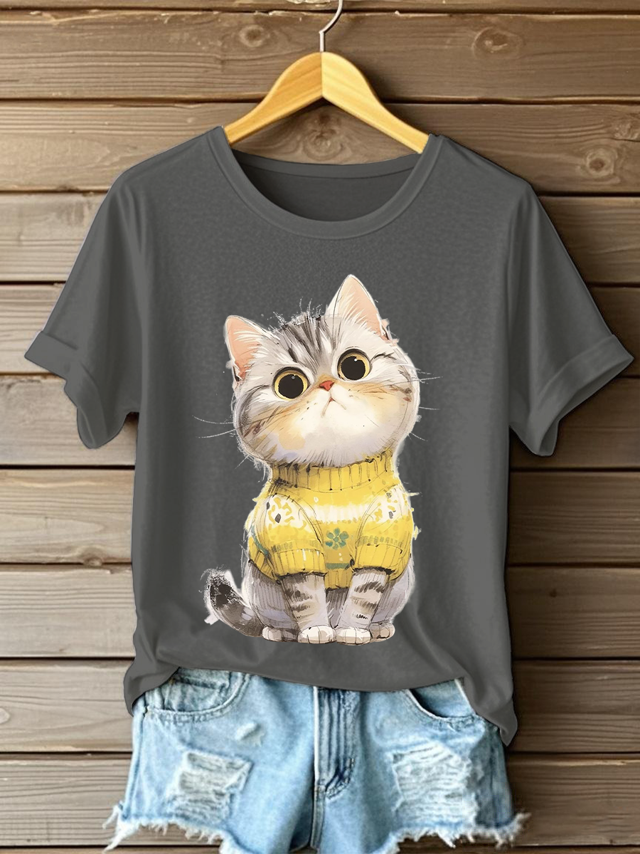 Women's Cute Cat Print Casual T-shirt