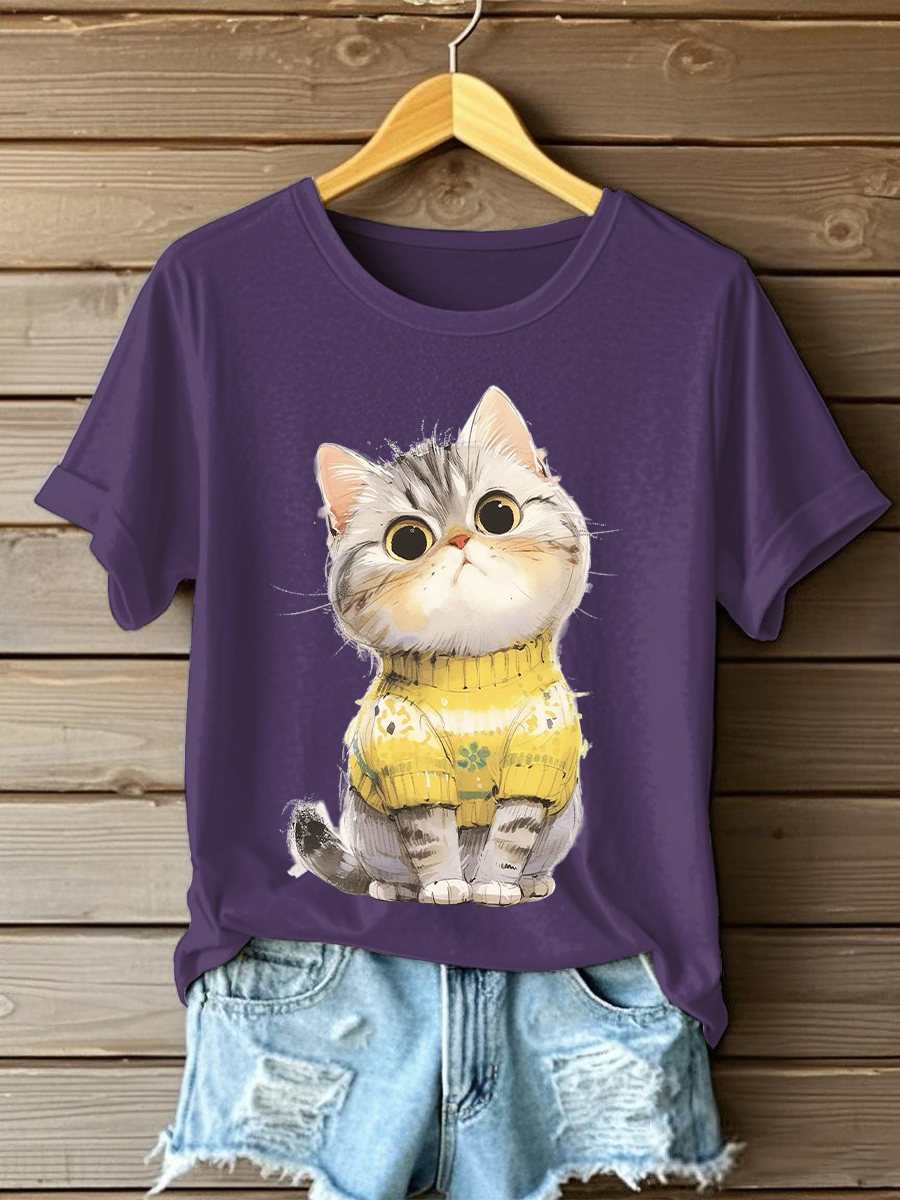 Women's Cute Cat Print Casual T-shirt