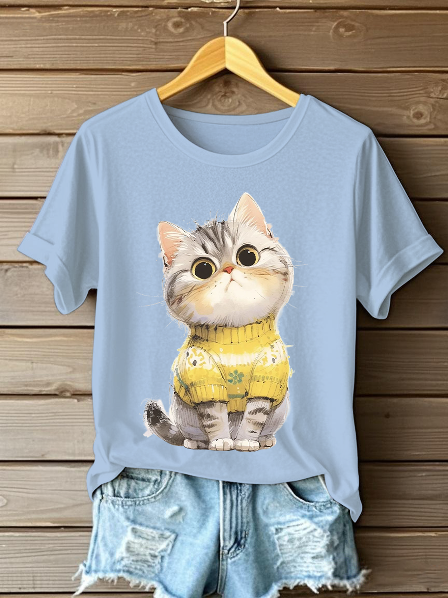 Women's Cute Cat Print Casual T-shirt