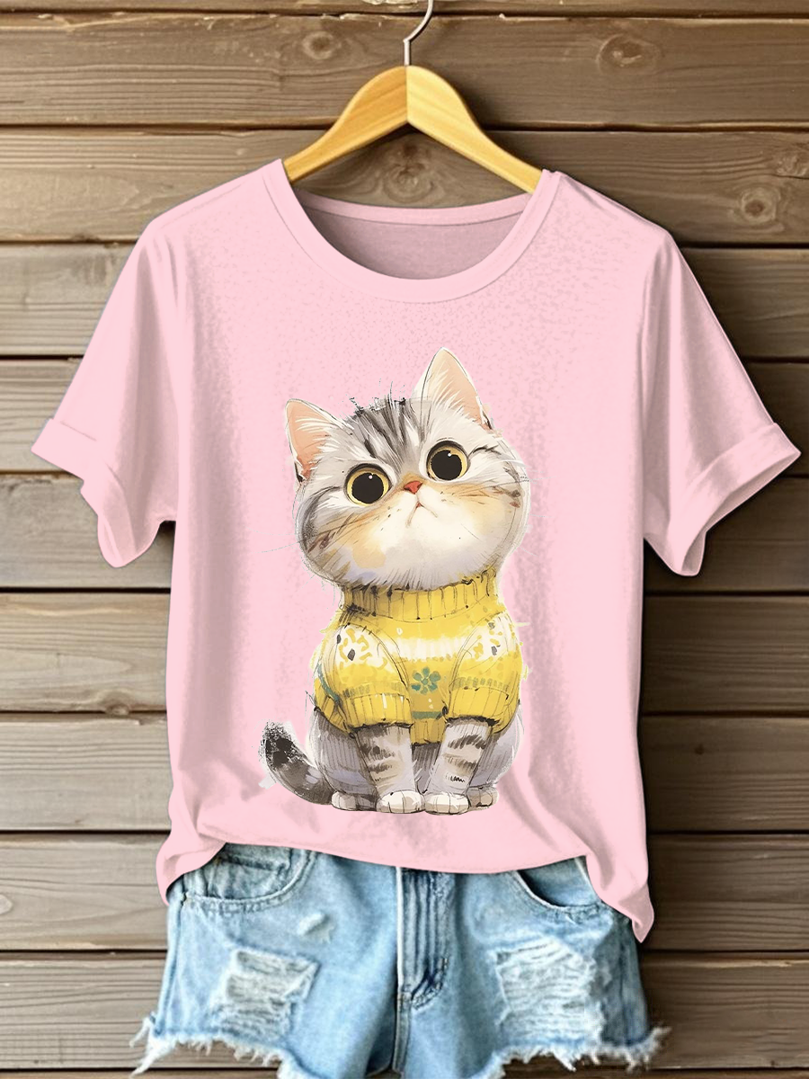 Women's Cute Cat Print Casual T-shirt
