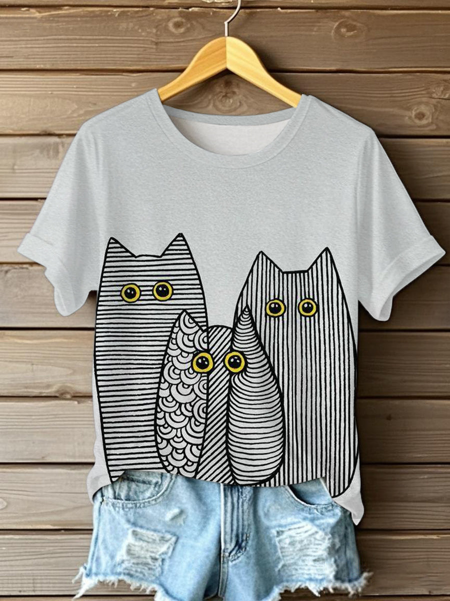 Women's Cute Line Cats Short-sleeved T-shirt