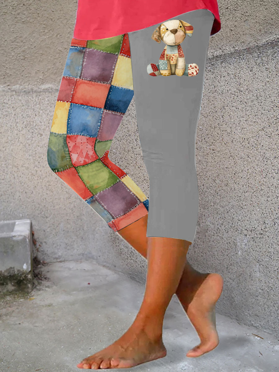 Women's Patchwork Art Dog Print Leggings