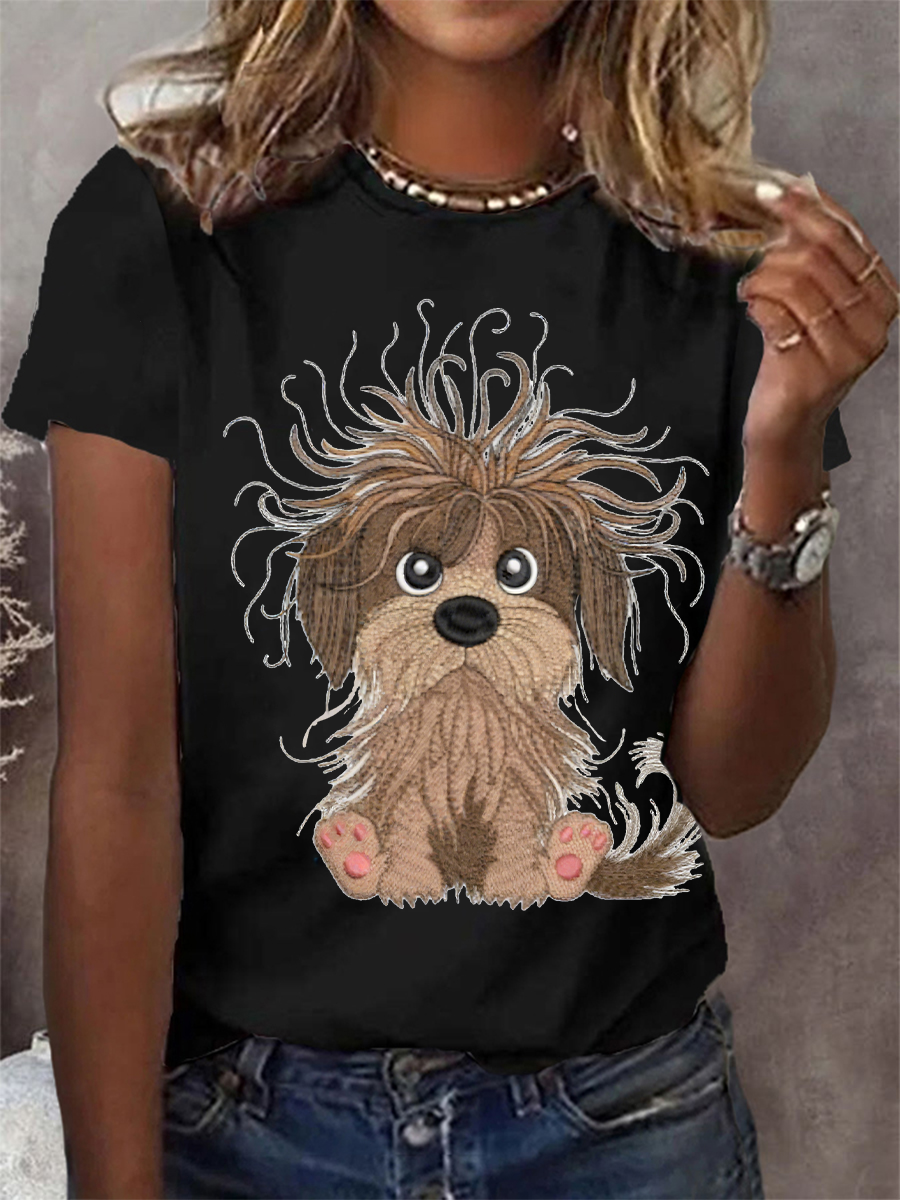 Women's Funny Crazy Dog Print Casual T-Shirt