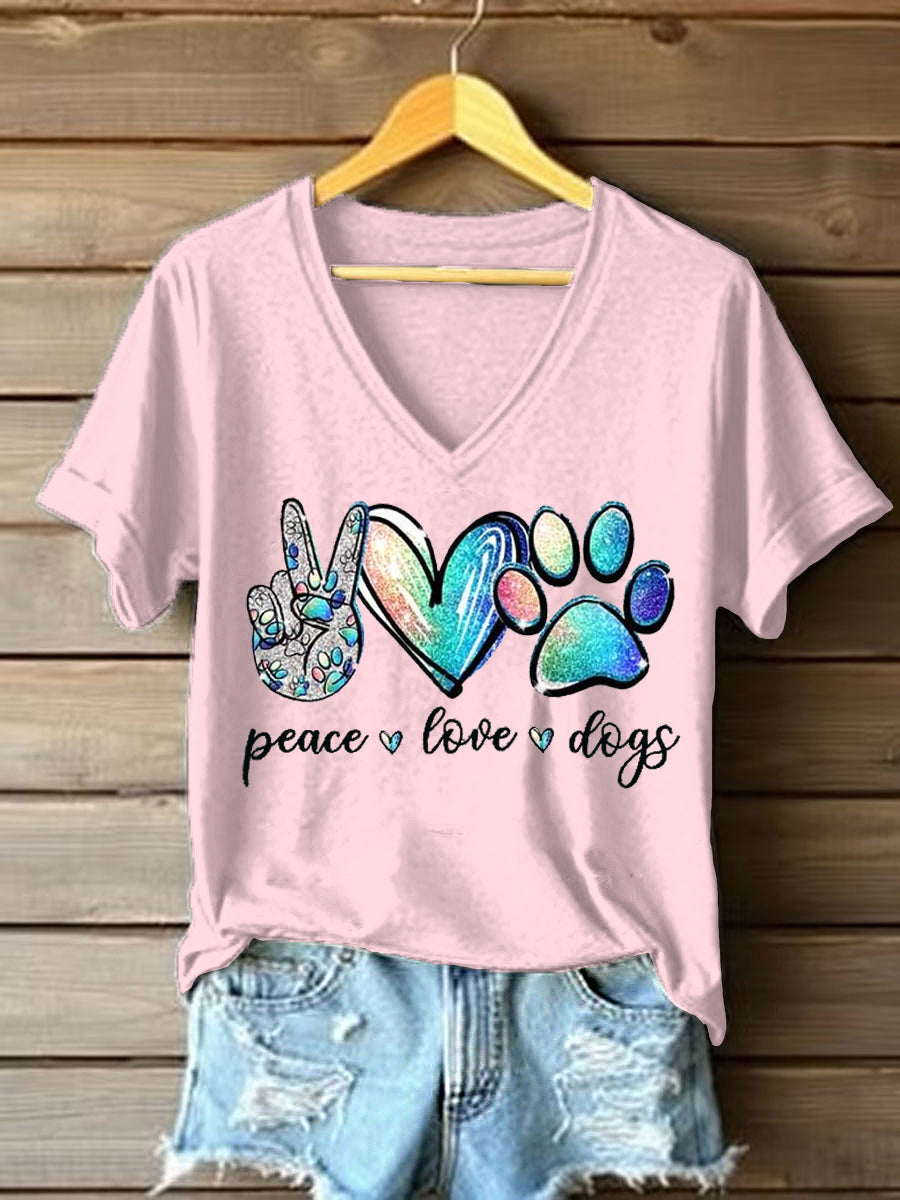 Women's Peace Love Dogs Casual V-Neck Tee