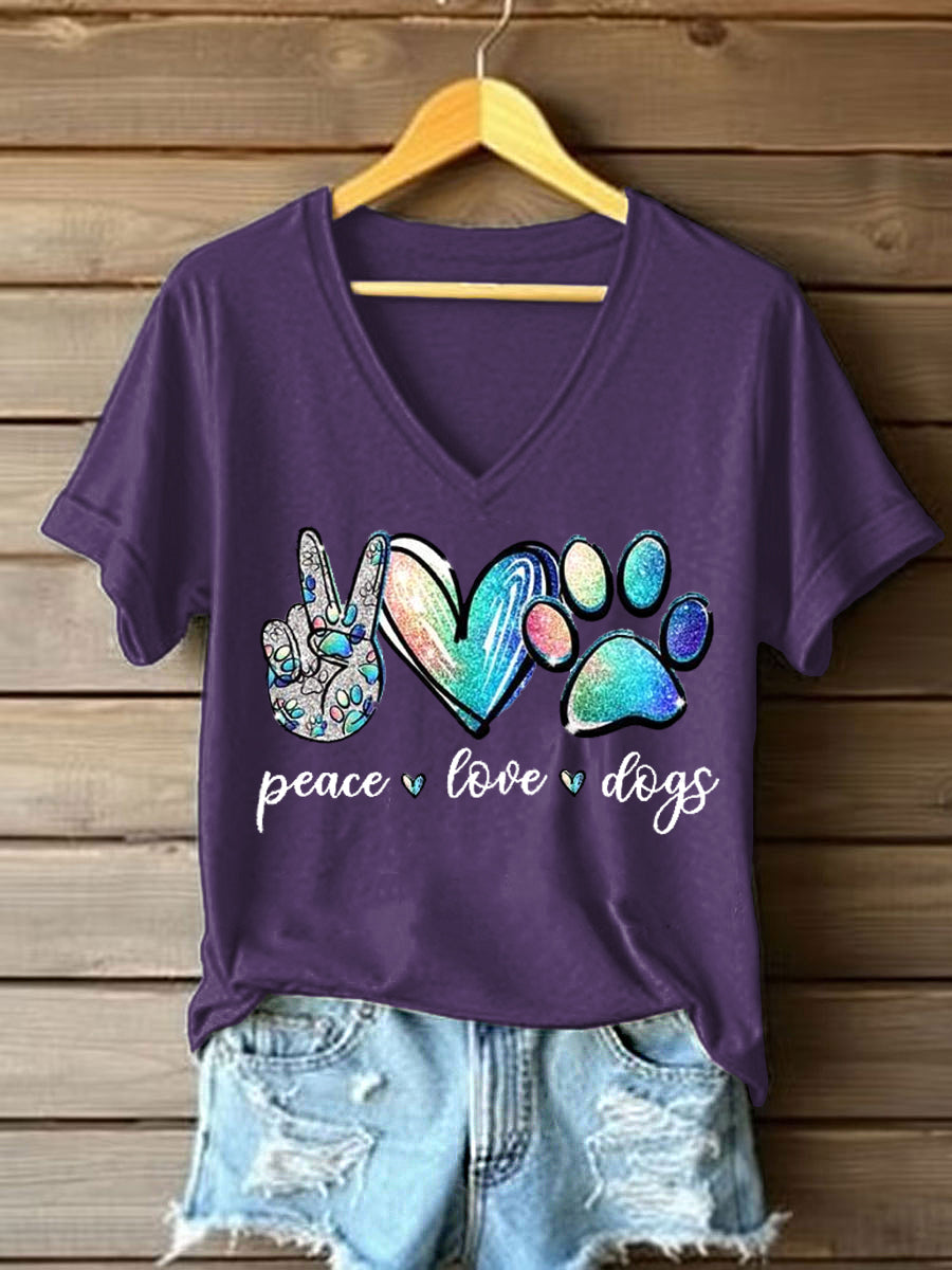 Women's Peace Love Dogs Casual V-Neck Tee