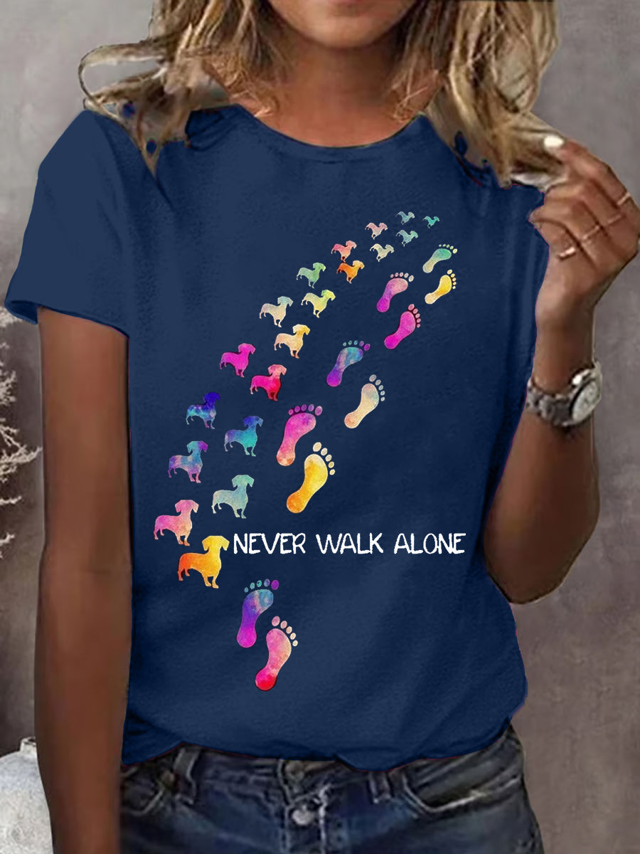 Women's Never Walk Alone Dog Paw Dog Lovers Casual Tee