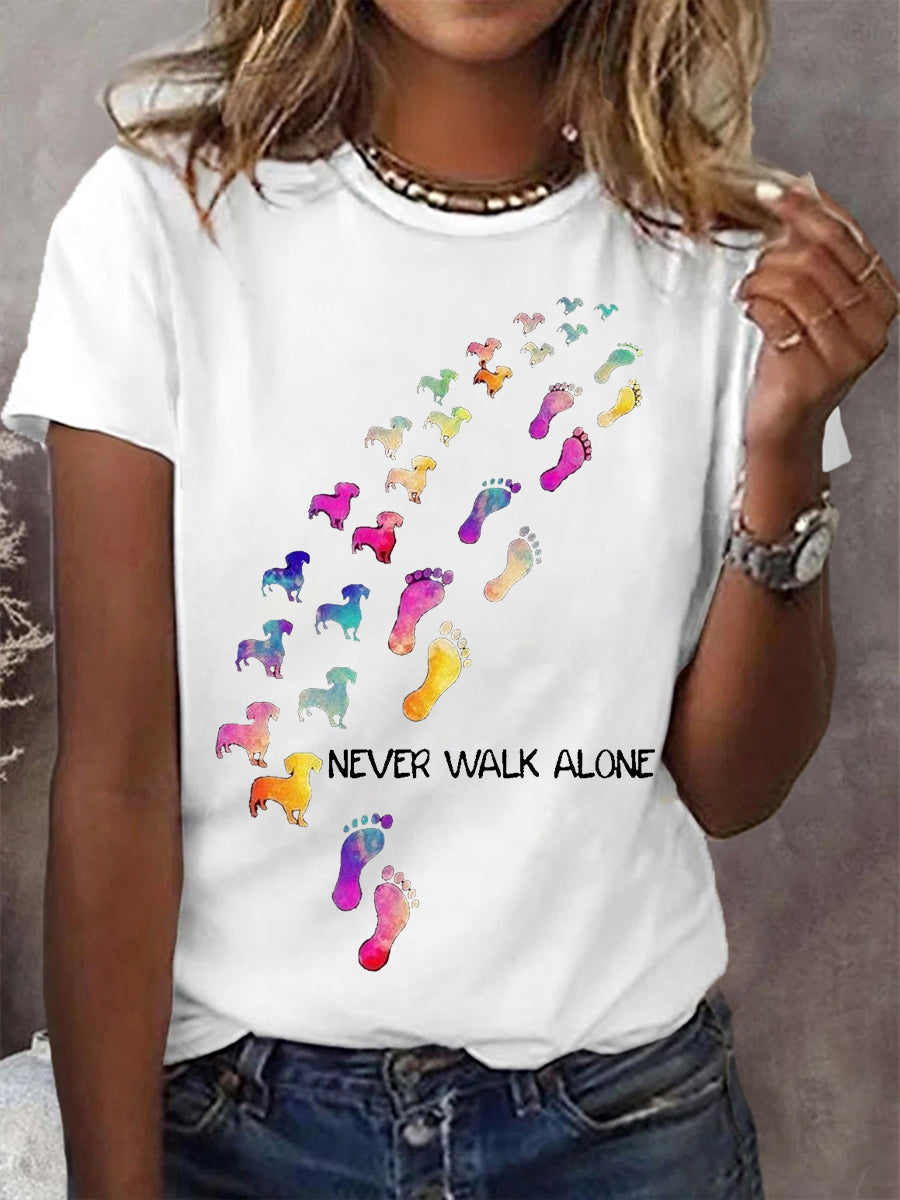 Women's Never Walk Alone Dog Paw Dog Lovers Casual Tee