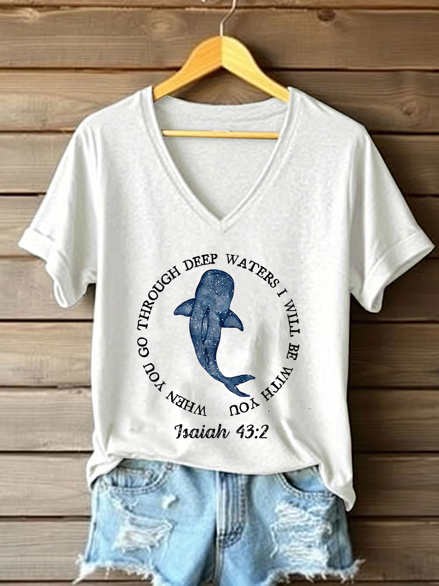 Women's When You Go Through Waters Printed Casual T-Shirt