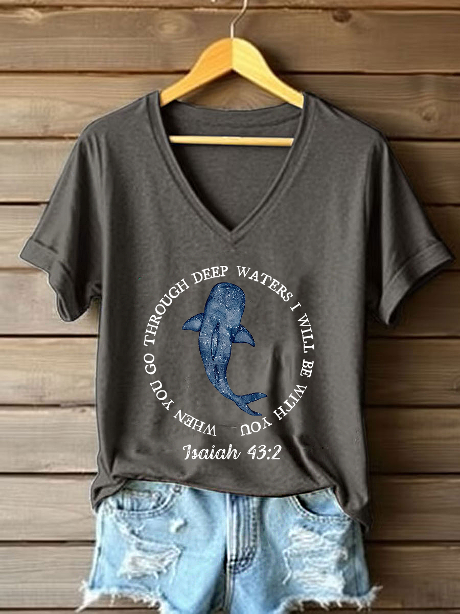 Women's When You Go Through Waters Printed Casual T-Shirt