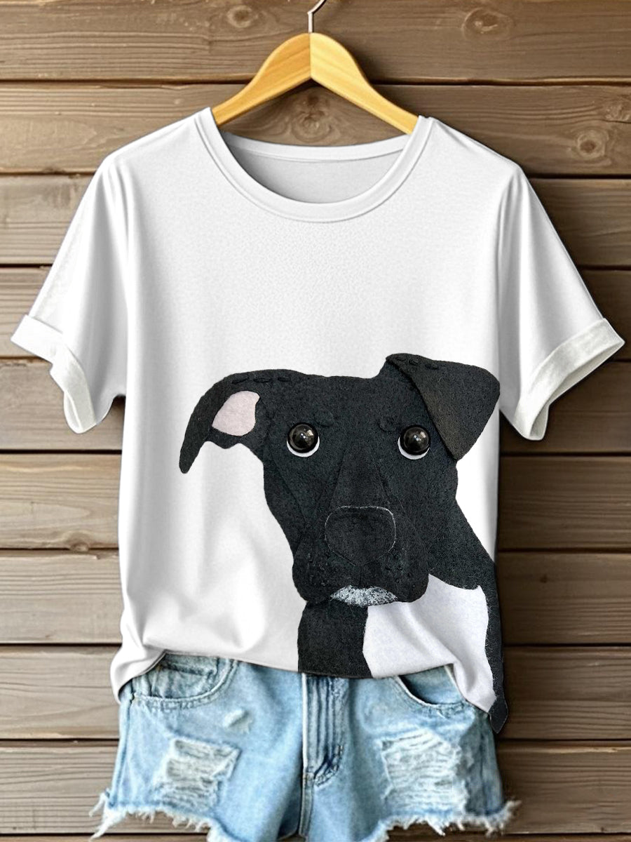 Women's Funny Dog Felt Art T-Shirt