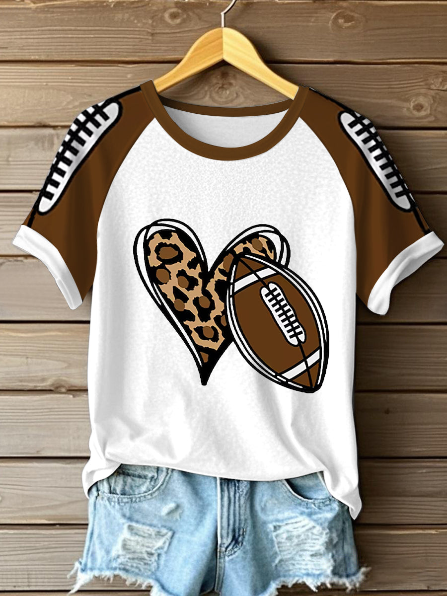 Women's Football Lover Football Heart O-neck Short-sleeved T-shirt